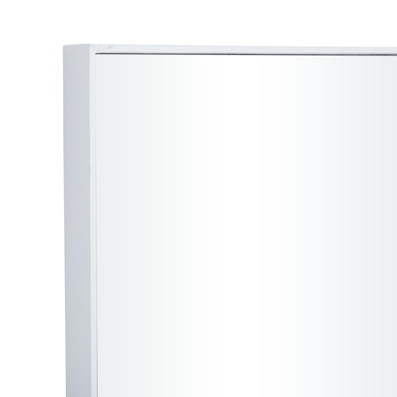 Miroir mural en bois avec un cadre fin et minimaliste, Blanc, 36 po x 14 po