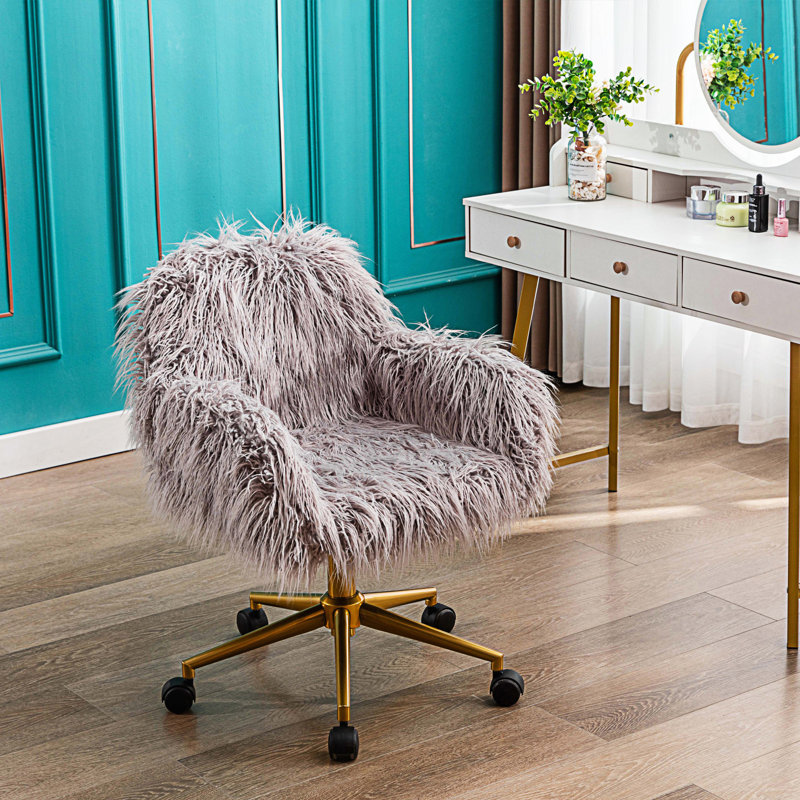 Chaise de bureau moderne en fausse fourrure, Gris