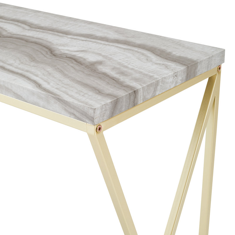 116.8Cm Console Table, Gold, Grey Faux Venicut Marble