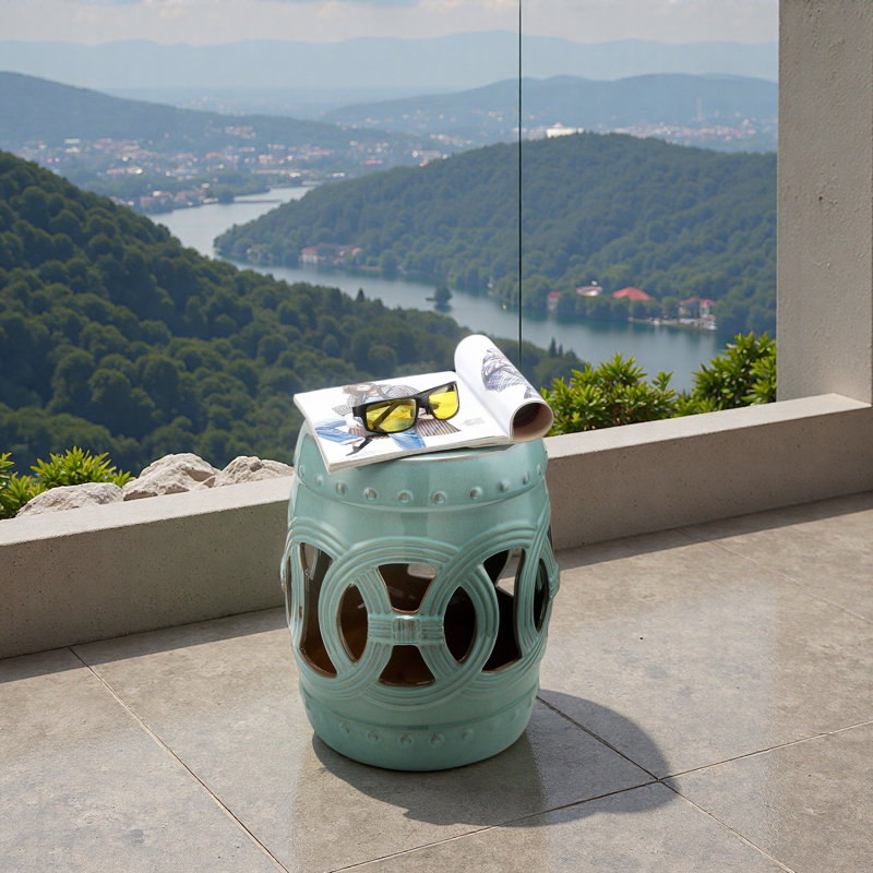 Tabouret de table d'appoint en céramique avec anneau noué et matériau durable verni, Blue