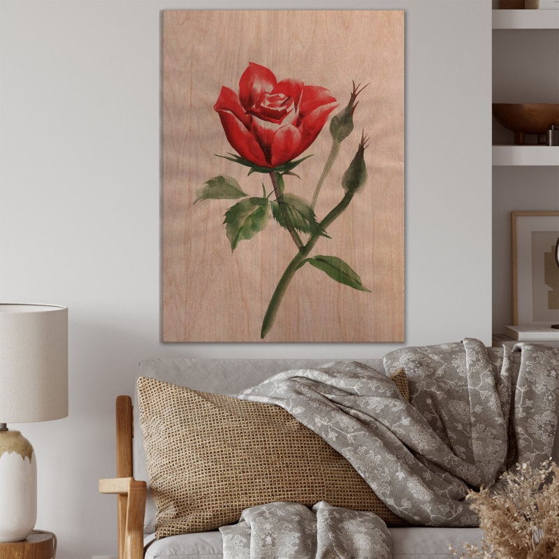 «Vintage Red Rose Flower II», reproduction sur toile, Toile tendue, H 40 po x l 30 po x P 1 po