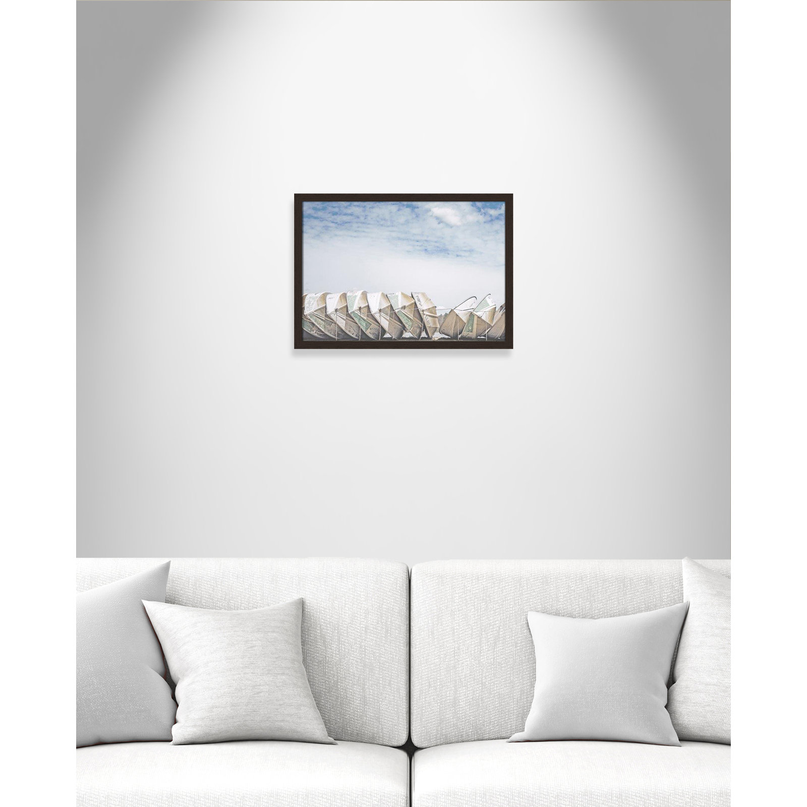 Hennecy "Wooden Boats" Print by Leah Straatsma, 17" H x 23" W x 1.25" D, Open Grain Walnut