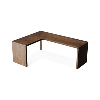 86.61"Walnut L-Shaped Solid Wood desk