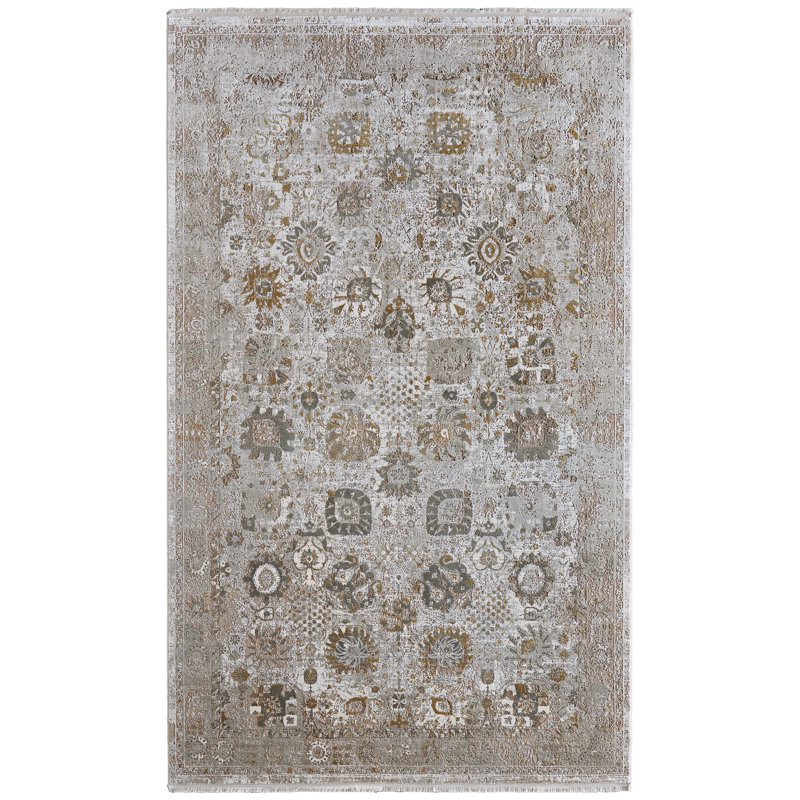 Tapis ivoire et floral traditionnel Cadiz, Rectangle 3 pi 1 po x 5 pi