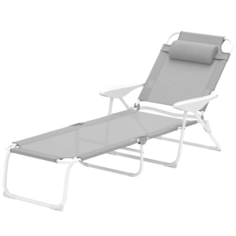 Outdoor Tanning Chair,Light Gray Folding Chaise Lounge Chair, Light Gray