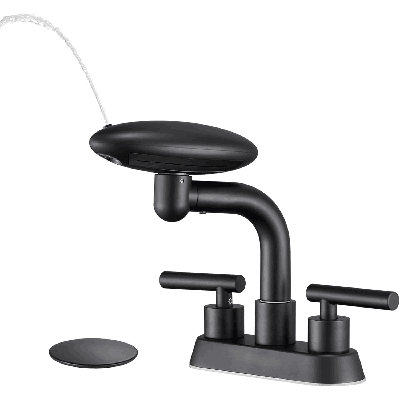 Robinet de lavabo de salle de bain, ensemble central 4 pouces 4 modes 2 poignées avec bec pivotant à 360 °, avec robinet de salle de bain 4 pouces