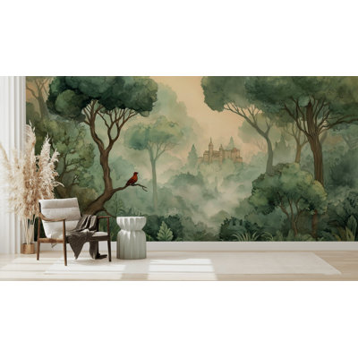 Papier peint forêt château Misty Woodland