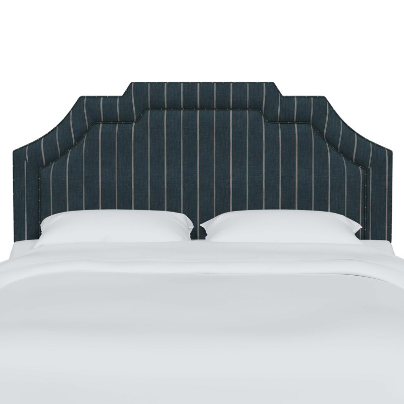 Tête de lit tapissier Jaoquim, Très grand californien, Rayures indigo Fritz