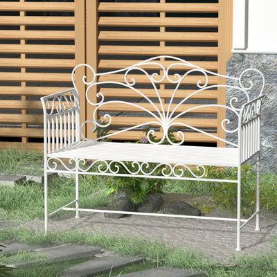 Banc de véranda en métal de 43 po avec patio extérieur blanc crème pour le jardin, la cour, le bord de la piscine, la pelouse et le siège confortable