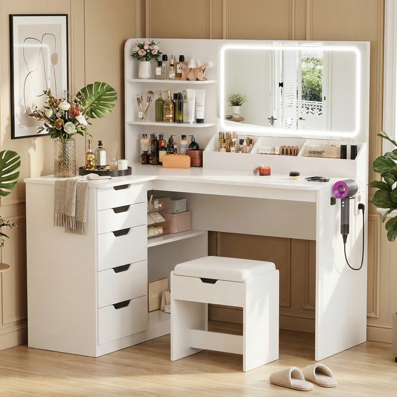 Dressing Table with Mirror, White