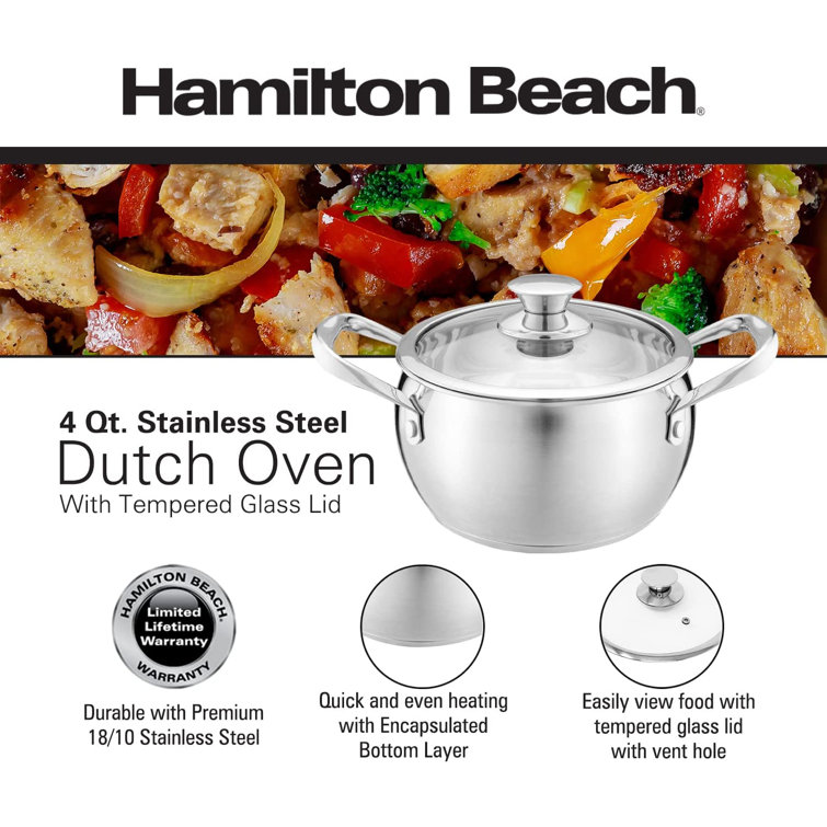 Hamilton Beach 7 Quart Stainless Steel Dutch Oven Pot with Glass