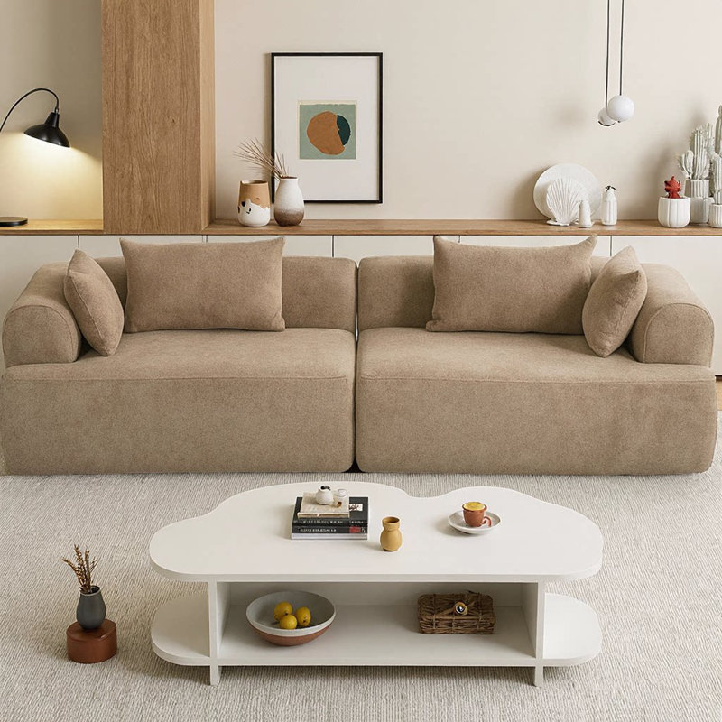 96" Modular Loveseat 2-Seater Sofa, No Assembly Required Compressed Sofa, Deep Seat with Thick Armrests, Soft Flannelette Upholstery, 2-Piece Set for Living Room, Apartment