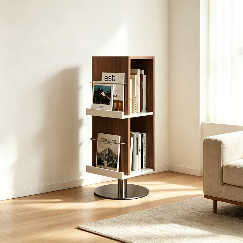 Bibliothèque pivotante avec base en acier inoxydable