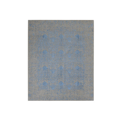 Tapis oriental bleu en laine tissé à la main 7 pi 10 po x 9 pi 9 po - MOA10287022