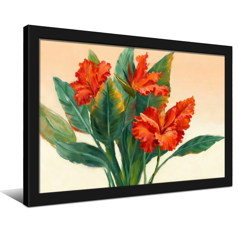 Plantes et fleurs Fleurs rouges éclatantes avec feuilles vertes, H 24 po x l 36 po, Toile tendue, Ne s’applique pas