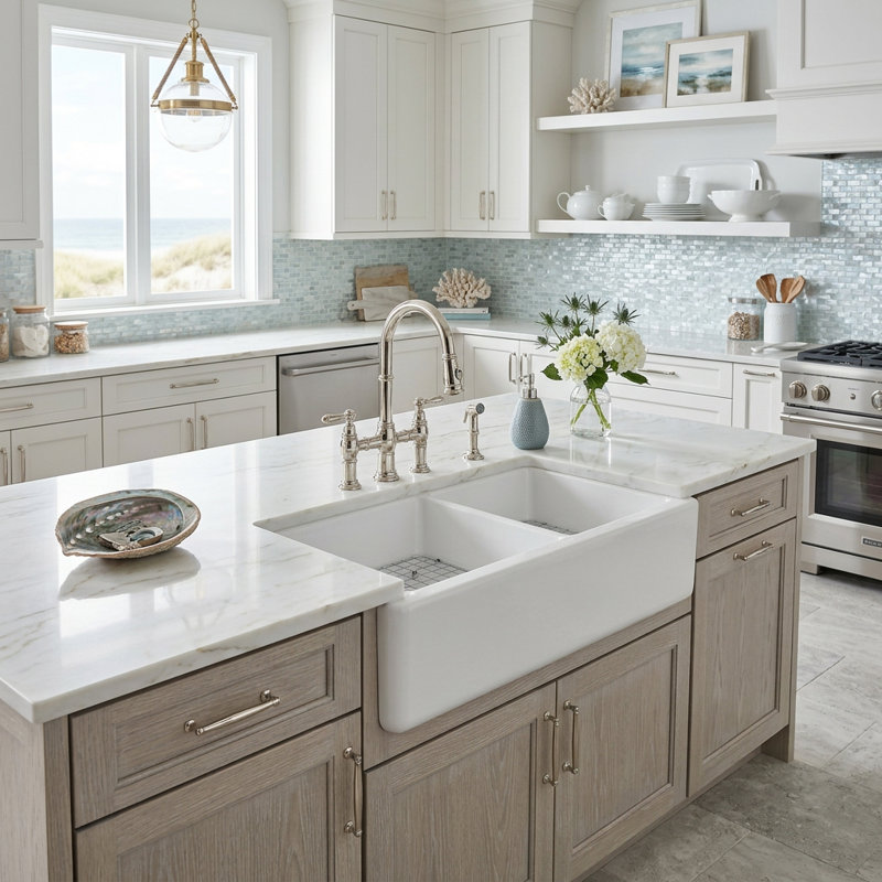 Cape 33.25'' L Double Basin Kitchen Sink, White