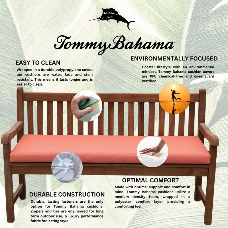 TB Bench Outdoor Cushion, 44"W x 19"L, Bamboo Bay Mango