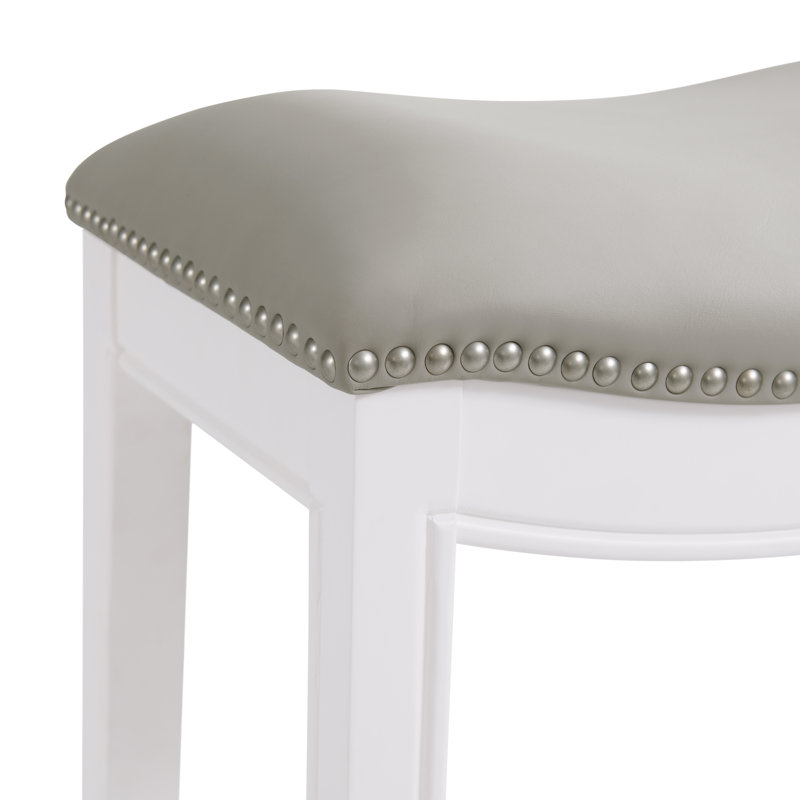 Tabouret de bar et de comptoir en bois d'hévéa Williston, Lin gris clair / cadre blanc, 2