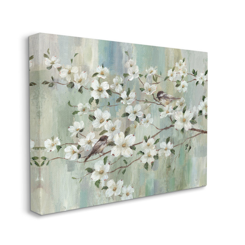 Fleurs délicates de fleurs de cerisier perchées, peinture classique par Nan - Peinture sur toile, Toile tendue