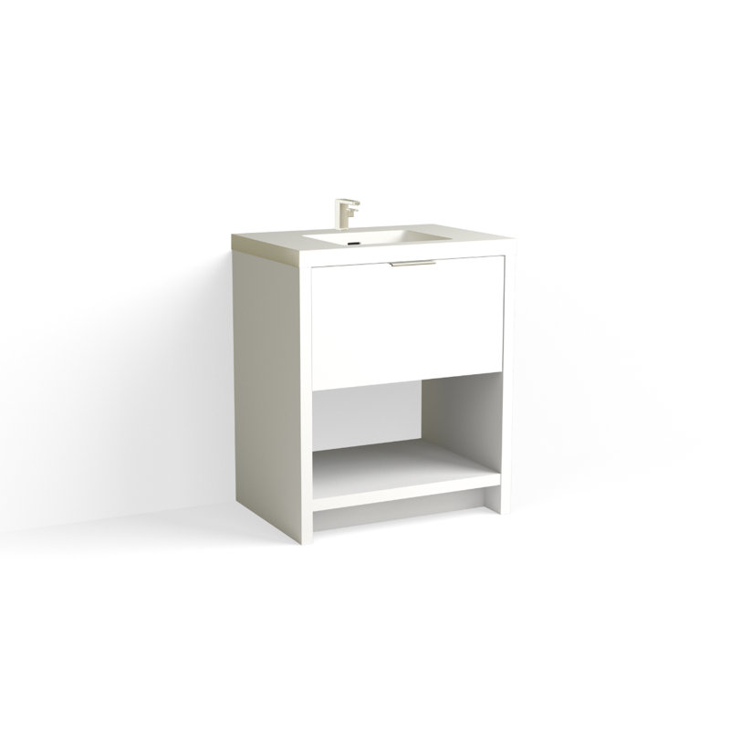 Vista 30" W Freestanding Single Bathroom Vanity, White Gloss, Single-Hole, White Nanomatte/Matte Black