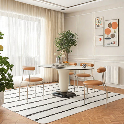 Creamy Hues Rock Plate Dining Table 4 - Person Pedestal Dining Set