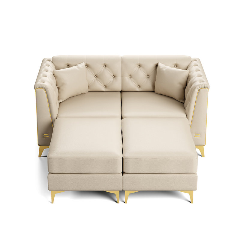 Canapé Chesterfield de 61,8 po de largeur, Similicuir beige et blanc