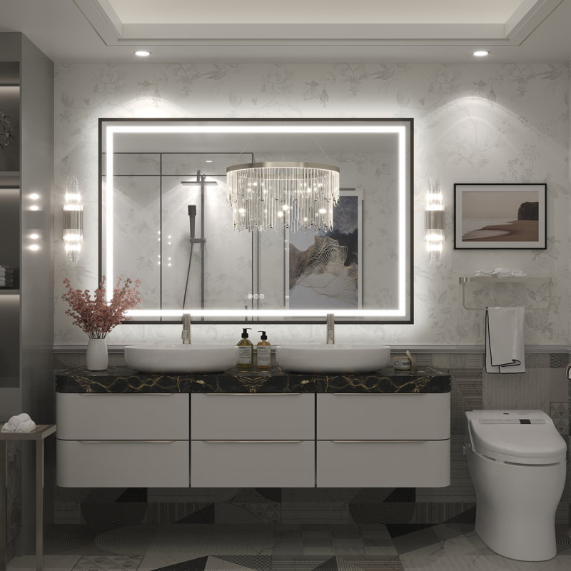 Miroir de salle de bain Molly Framelss, 55 po x 36 po, Noir