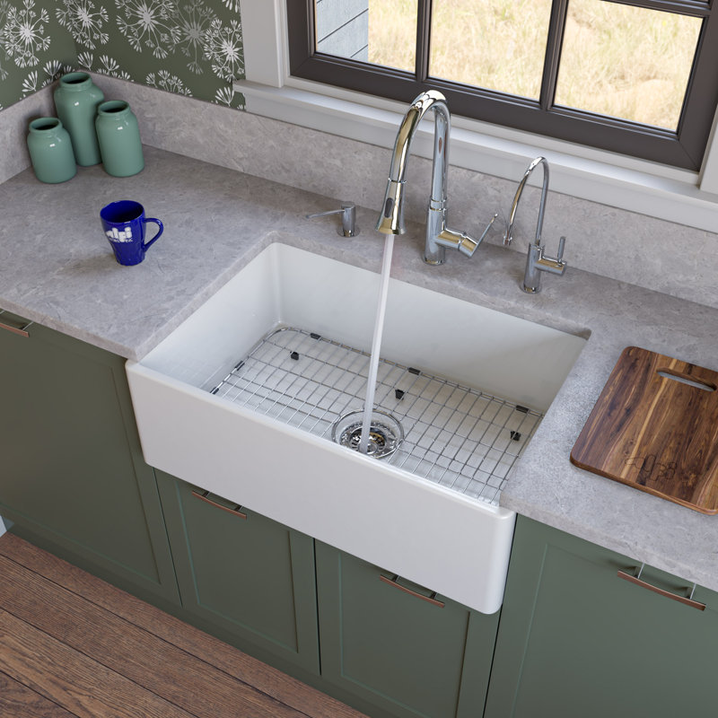 29.88'' L Single Bowl Fireclay Kitchen Sink, White