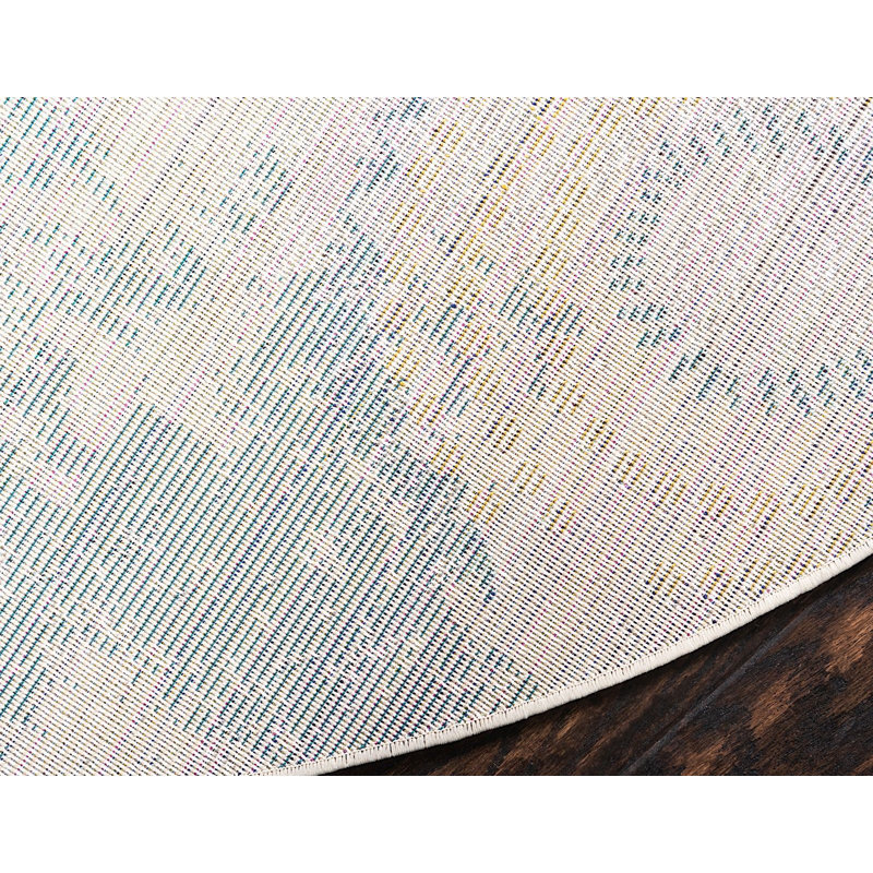 Tapis décoratif géométrique bleu Estelle, Rond 8 pi
