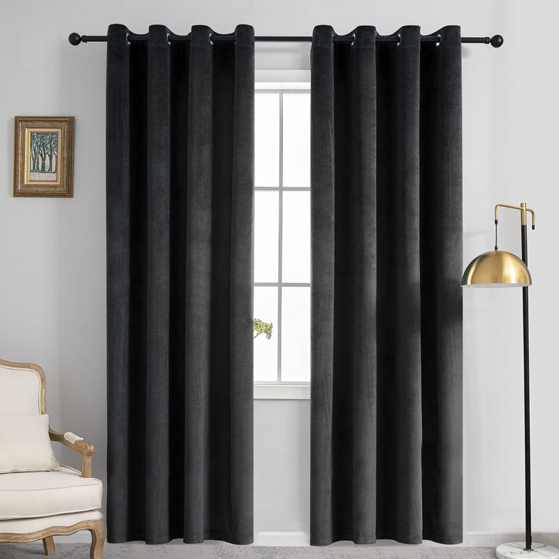 Velvet Noise Reducing Room Darking Grommet Curtain Panels for Home & Office, 38" W x 96" L, Black