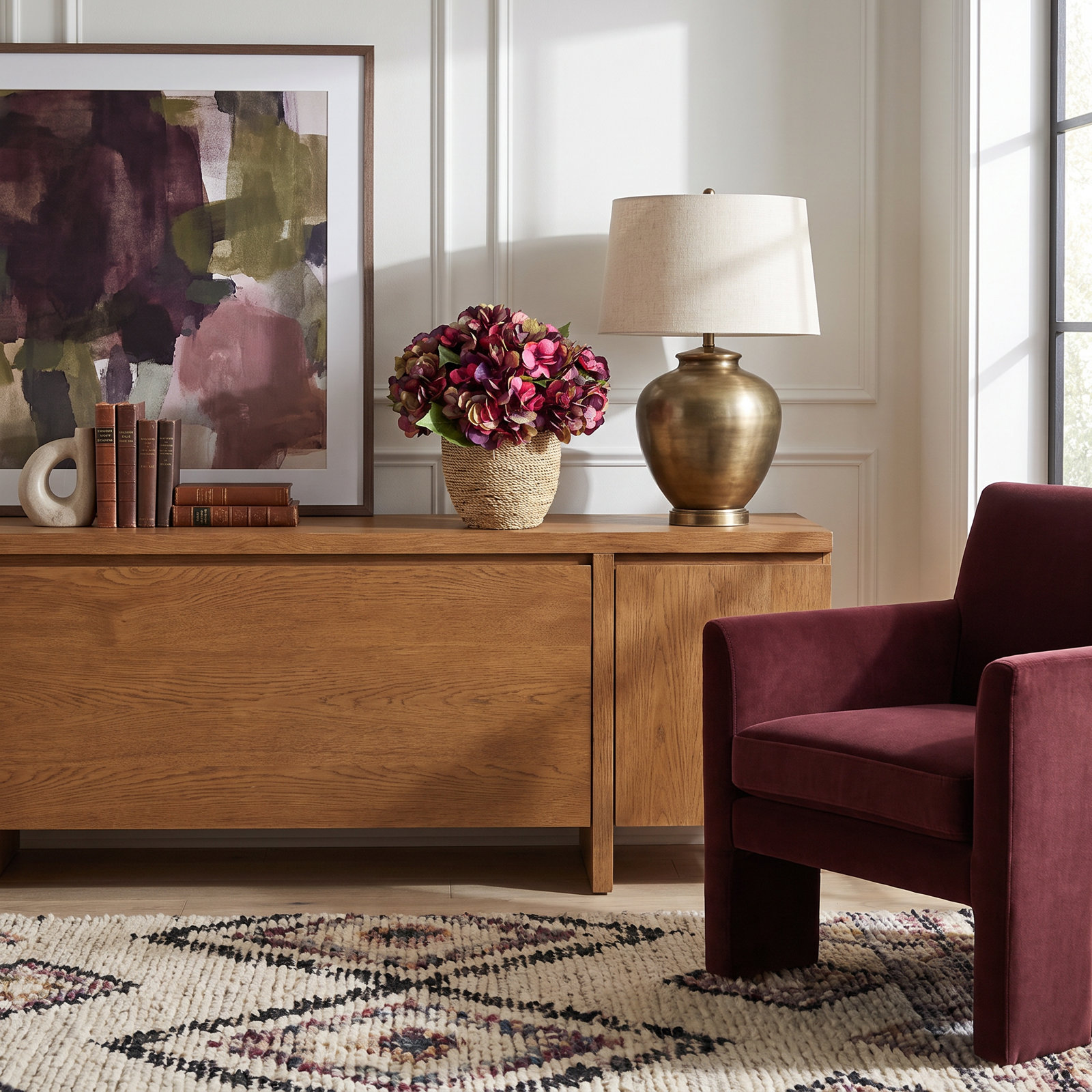 Carytown Hydrangea Floral Arrangement, Burgundy/Red