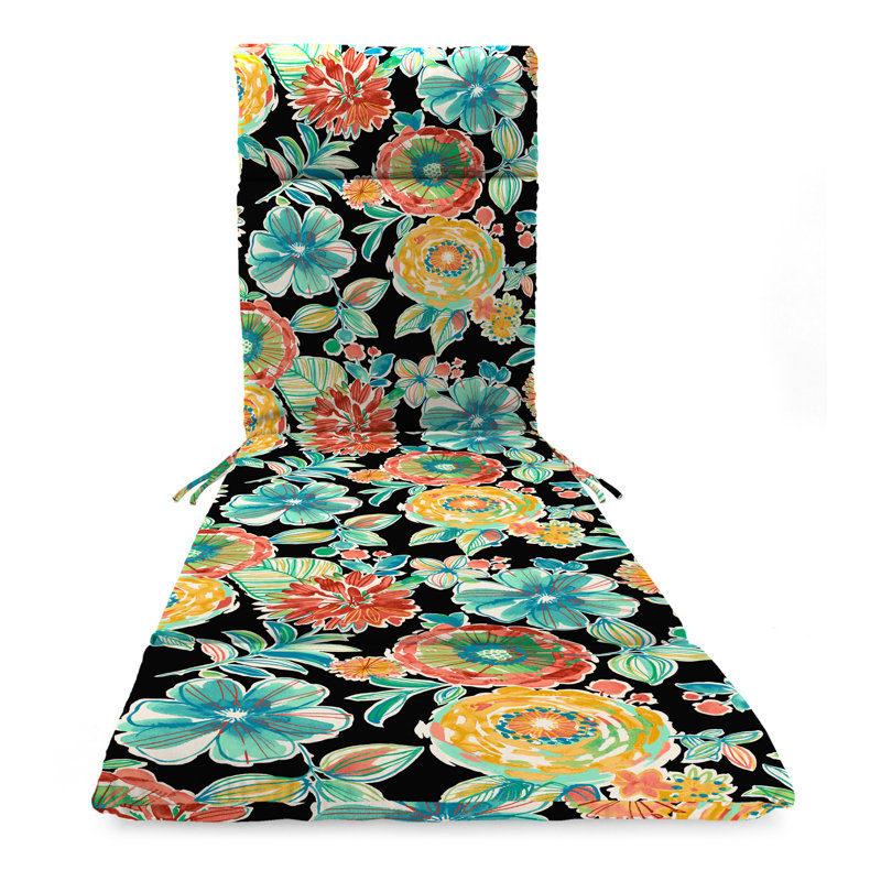 72" x 22" Outdoor Chaise Lounge Cushion with Ties and Loop, Colsen Noir Floral