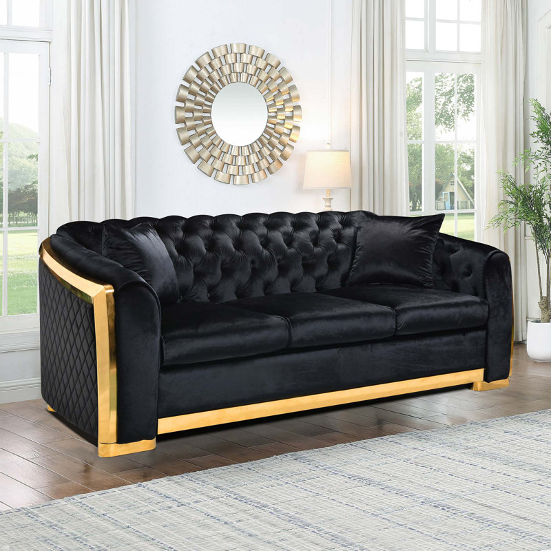 Canapé Chesterfield en velours de luxe, Noir