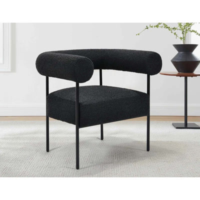 Contemporary Boucle Fabric Accent Chair with Iron Legs