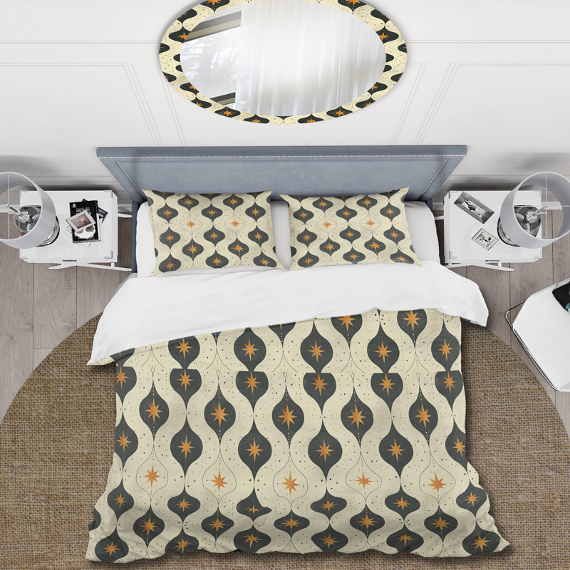 Ensemble de housse de couette jaune et noir quadrilobe Elegance I - Midcentury