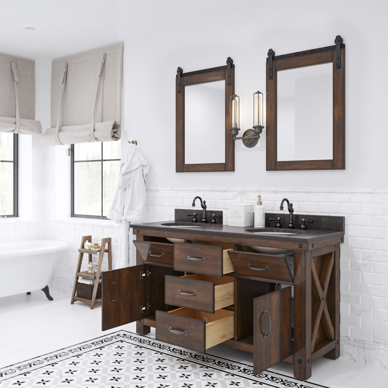 Meuble-lavabo de 60 po avec miroir Aberdeen, Blanc de Carrare, Sierra rustique, L 60 po