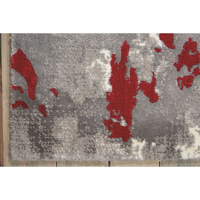 Haseltine Wool Grey/Red Area Rug, Rectangle 7'9" x 9'9"