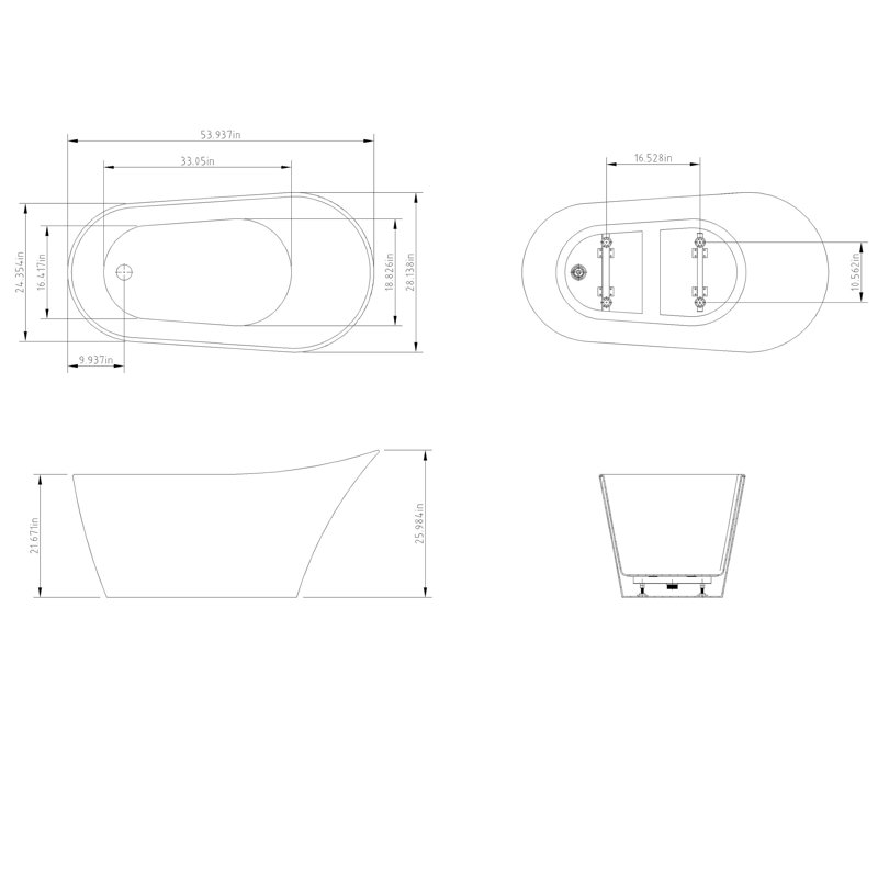 Baignoire de trempage autoportante 54 po. X 28 po., Blanc