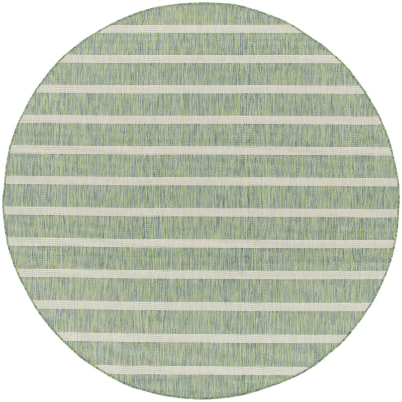 Shaila Striped Indoor / Outdoor Rug, Round 6', Blue/Yellow