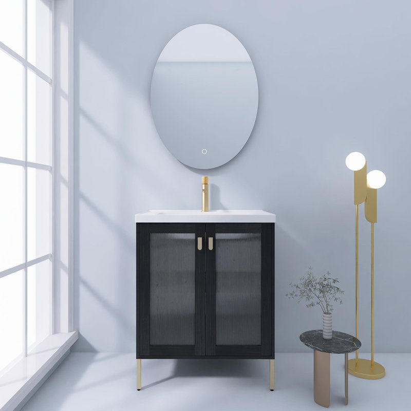 28" Freestanding Bathroom Vanity with Ceramic Countertop, Soft Close Doors