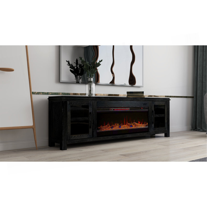 Meuble télé 86 po avec foyer électrique pour téléviseur de 95 po ou moins, assemblage minimal, finition clou de girofle