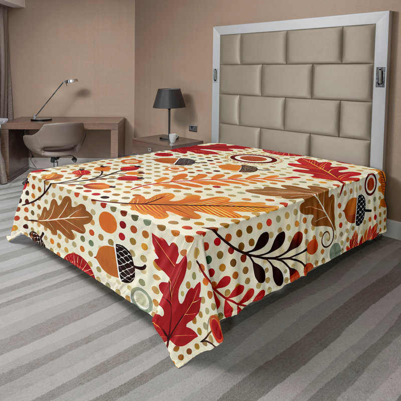 Drap plat moderne de style bohème Ambesonne, Full Flat Sheet, Rubis / jaune souci / motif floral / à pois cacao