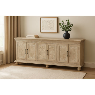 Athena 6-door Sideboard In Distressed White Traditional Carving On Solid Wood by Canora Grey