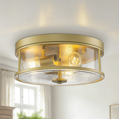 3-Light Seeded Glass Flush Mount Modern Farmhouse Ceiling Light