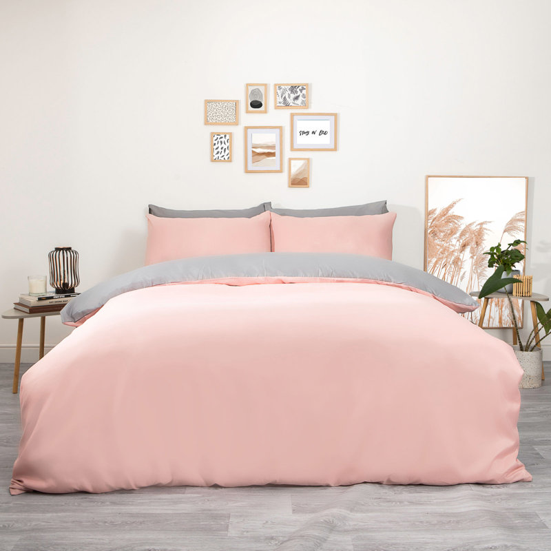 Hufsah Microfibre Reversible Duvet Cover Set, Ochre/Silver, Double - 2 Standard Pillowcases