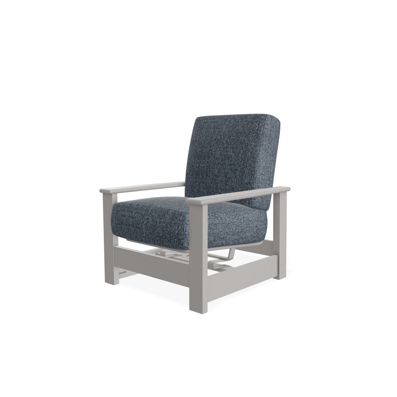 Leeward Marine Grade Polymer Deep Seating Cushion Arm Chair with Hidden Motion, Warm Gray, Restore Indigo