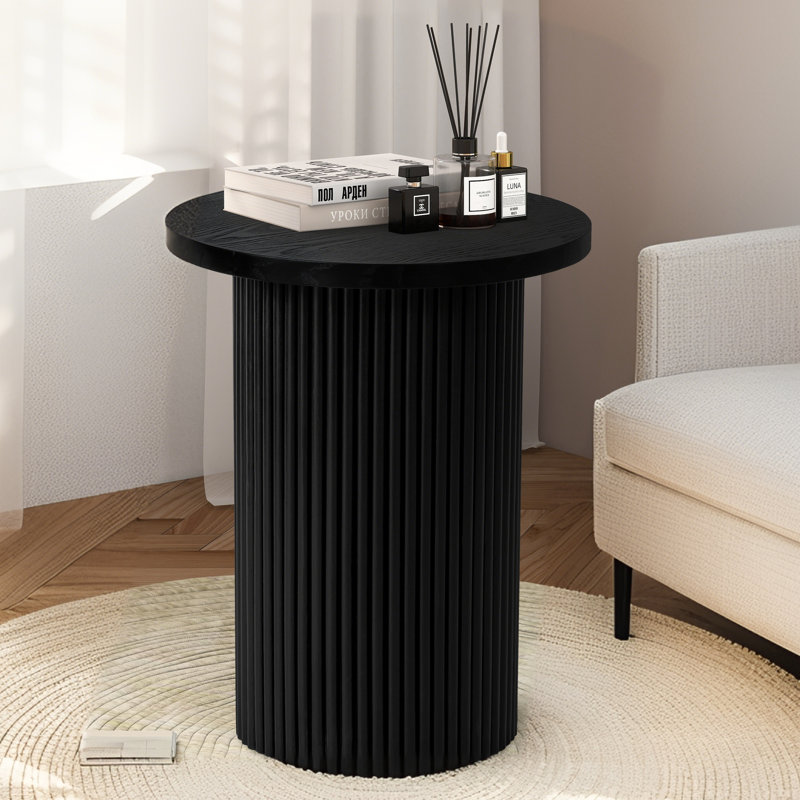 Pedestal Wood Round End Table, Black