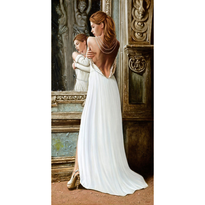 At The Mirror by John Silver - Wrapped Canvas Painting, 70cm H x 35cm W x 4cm D