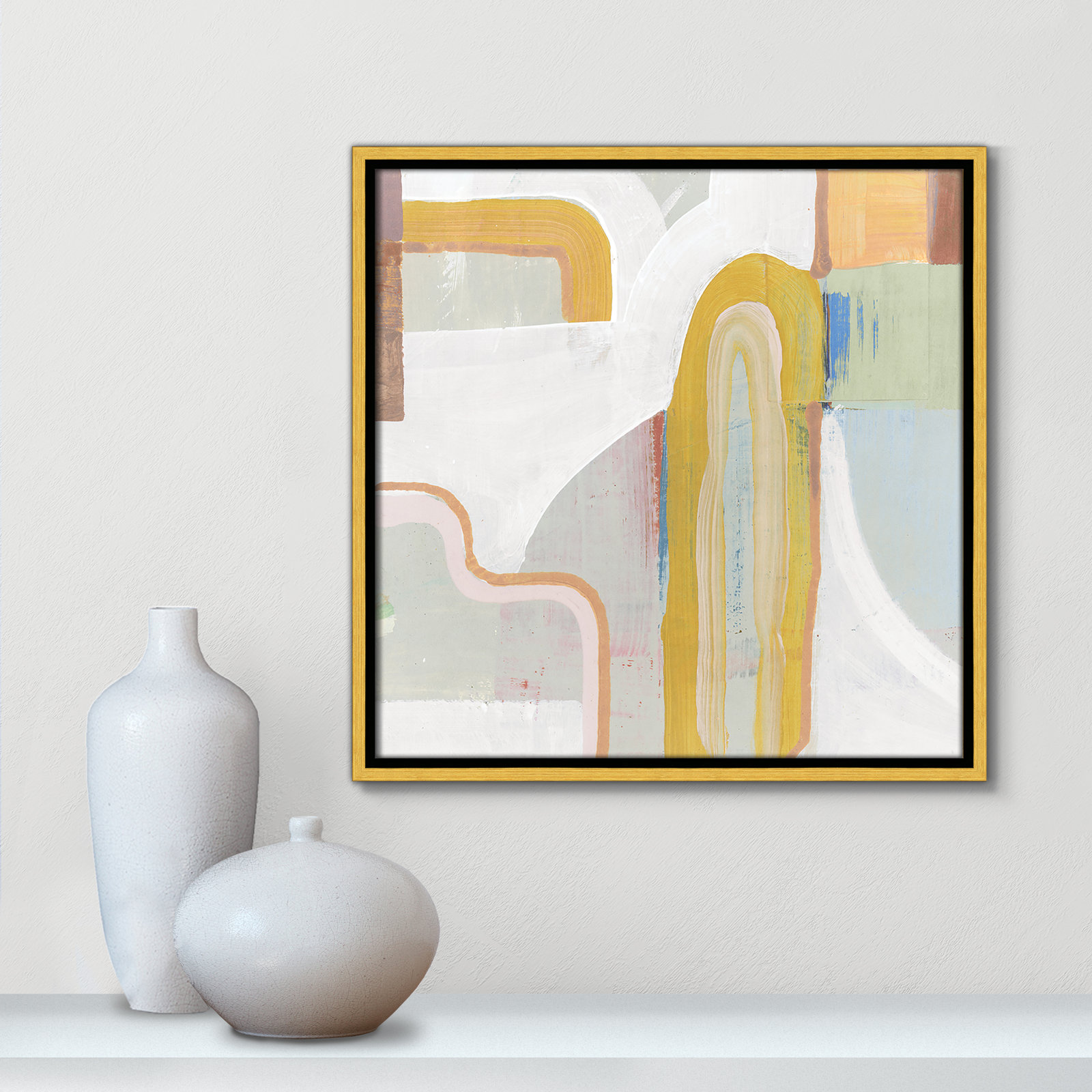 Copeland "Together Again II" Painting by Cartissi, 17.5" H x 17.5" W x 2" D, Gold 