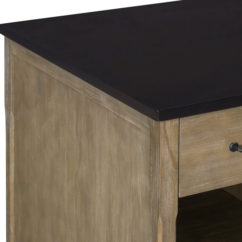 Îlot de cuisine multifonctionnel avec prises de courant, surface extensible et rangement de tiroir (+ tiroirs de chariot extensibles naturels, rétro intégré